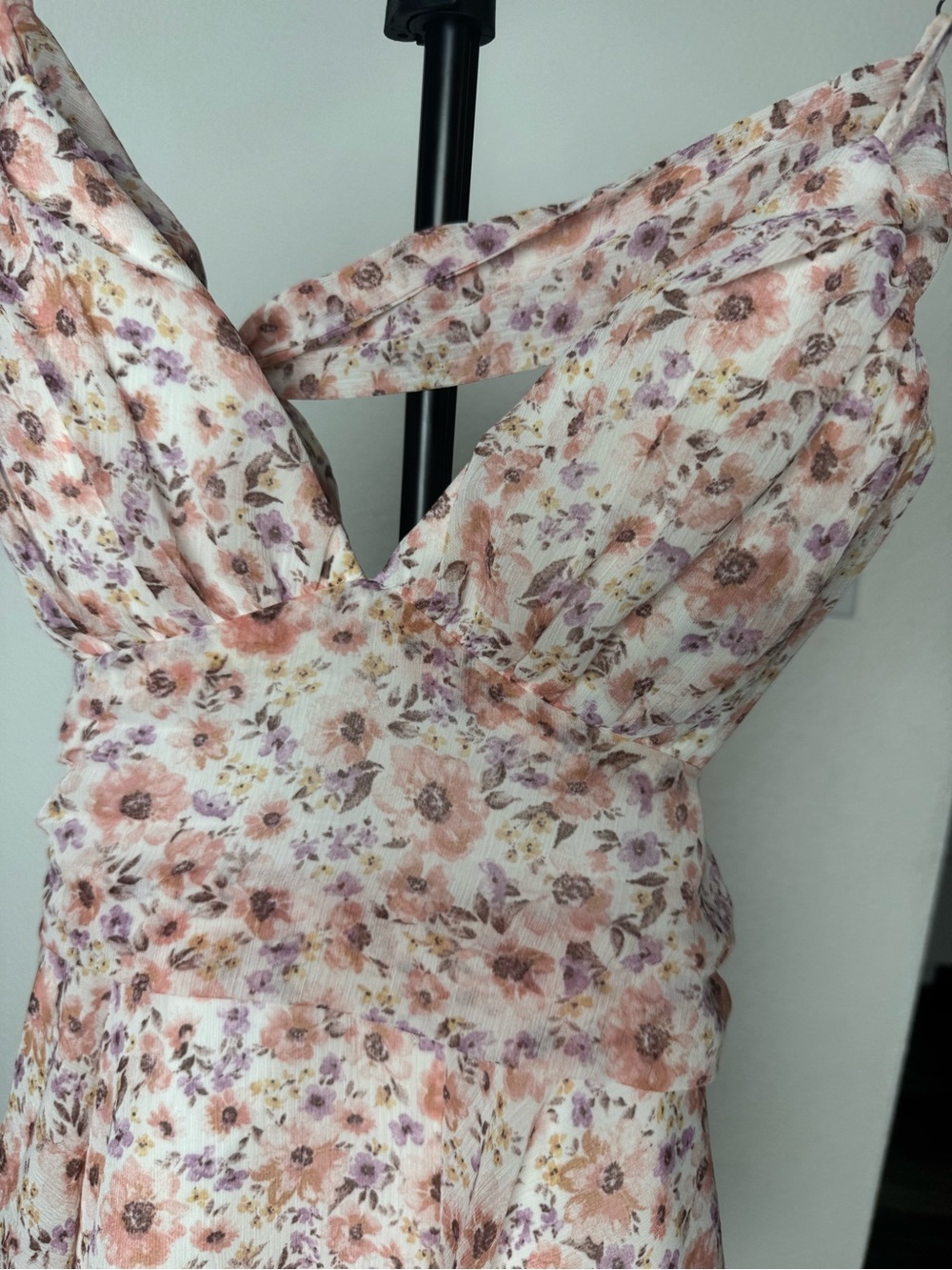 Woman’s Altard State Floral Pink and Purple Short Romper with Tie Back Size XS